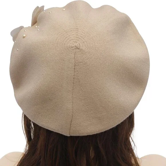5745 Womens French Beret Hat, Reversible Solid Color Cashmere Mosaic Warm Womens French Beret hat, Reversible Solid Color Cashmere  main image 2